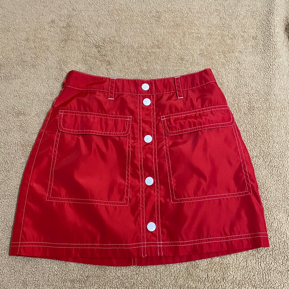 red button up skirt
